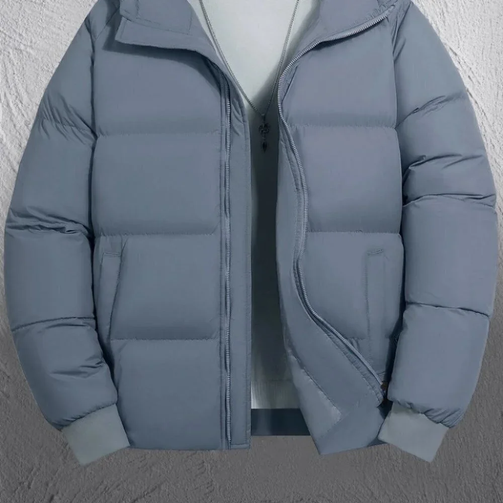 Dusty Blue Mens Zipper Puffer Coat